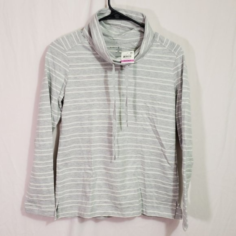 Karen Scott Funnel Neck Top Pale Grey Heather Petite Small Pullover (AH)